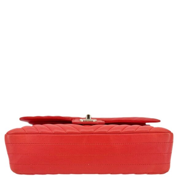 Chanel  Classic Double Flap Medium Chevron Leather Shoulder Bag Orange - Picture 12 of 16